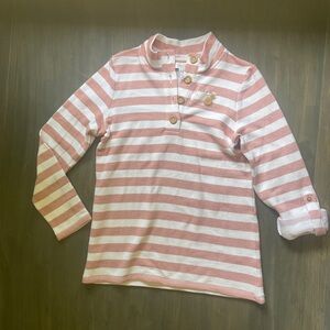 Denim&Co Pink and White Striped Sweater